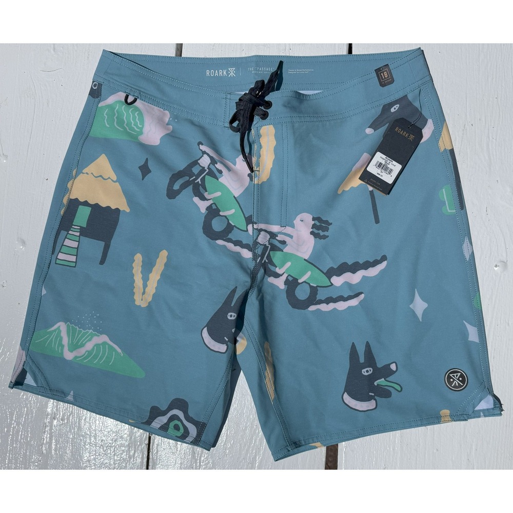 ROARK Agave Blue Passage 18" Viaje‎ Board Shorts Swim Trunks - Men's Size 34 NWT